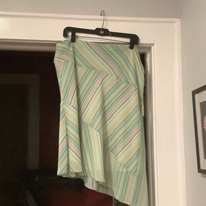 New York & Company Asymmetrical Striped Skirt - Green and Pink